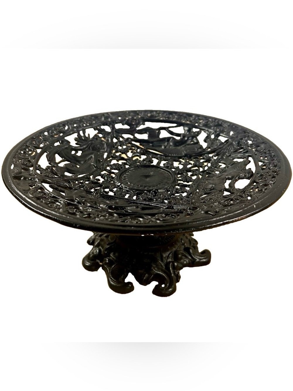 VTG Robert Emig Mythology Cast Iron Pedestal Black Greek Neptune Dish Stand 1936
